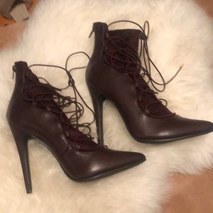 Burgundy lace up booty